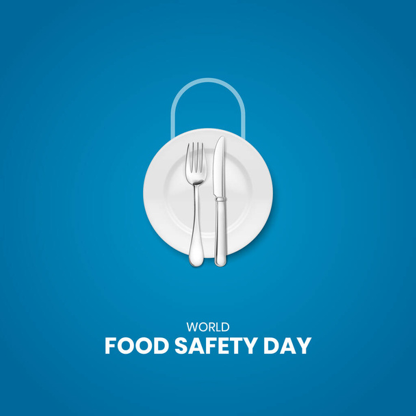 Παγκόσμια Ημέρα Ασφάλειας Τροφίμων. Δημιουργικές διαφημίσεις για την Ημέρα Ασφάλειας Τροφίμων. 3D εικονογράφηση - Διάνυσμα, εικόνα