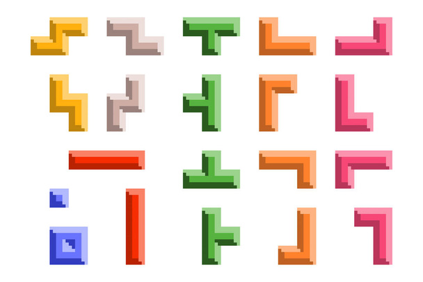 Vector set of illustrations of Tetris game puzzle elements isolated on white background - Vector, Image