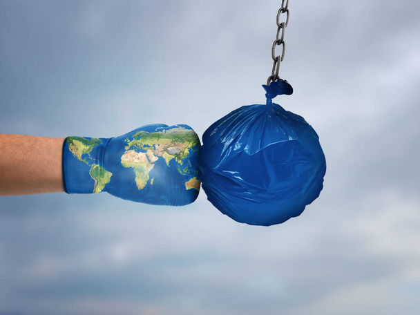 Planet vs. Plastics , Earth day 2024 concept background. World fight against plastic pollution. - Photo, Image