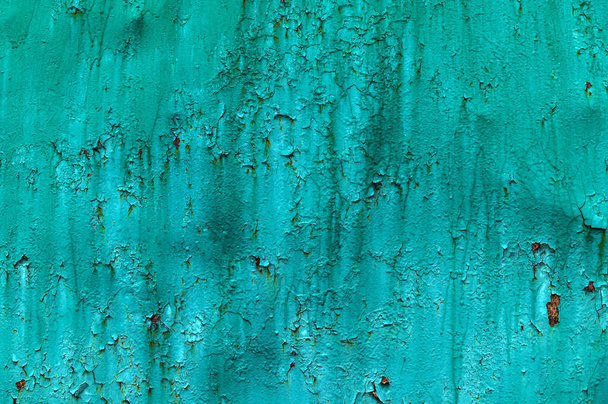 La textura del viejo metal oxidado cubierto con pintura de color turquesa (azul, verde). Antecedentes del diseño. - Foto, imagen