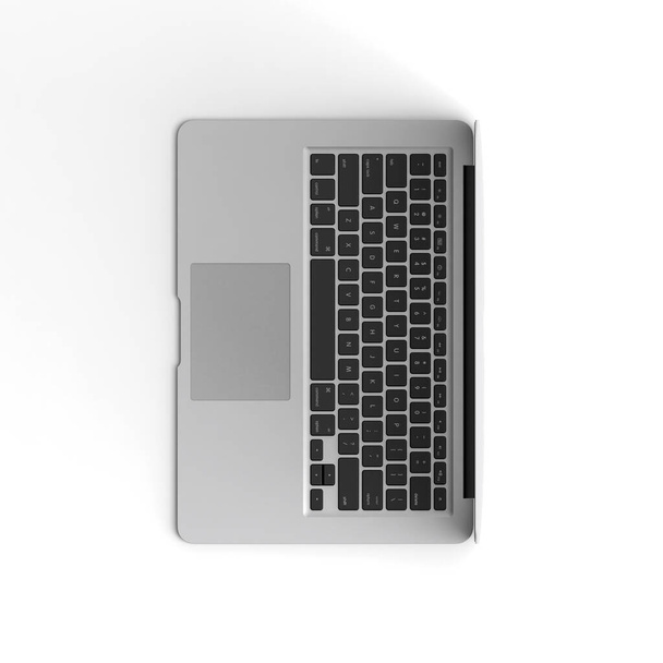 Laptop geöffnetes Display mit leerem Bildschirm isoliert auf weißem Hintergrund für Anzeigen von vorne links - Foto, Bild