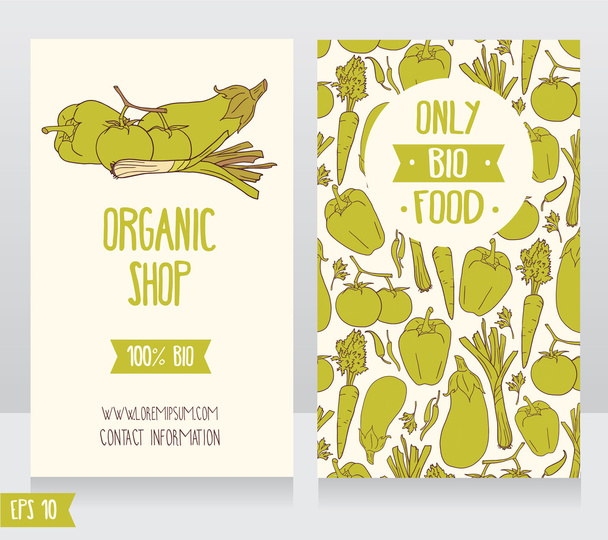 Business cards template for organic foods shop or vegan cafe - Vector, Imagen