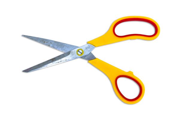 Yellow scissor isolated on white - Photo, Image