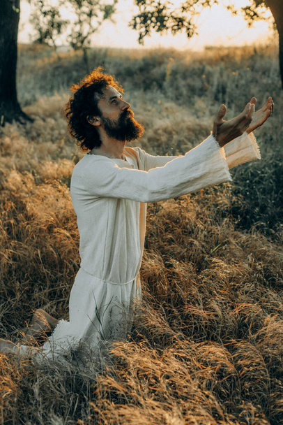Jesus Christ Alone in the Garden, Meditating and Praying - Фото, изображение