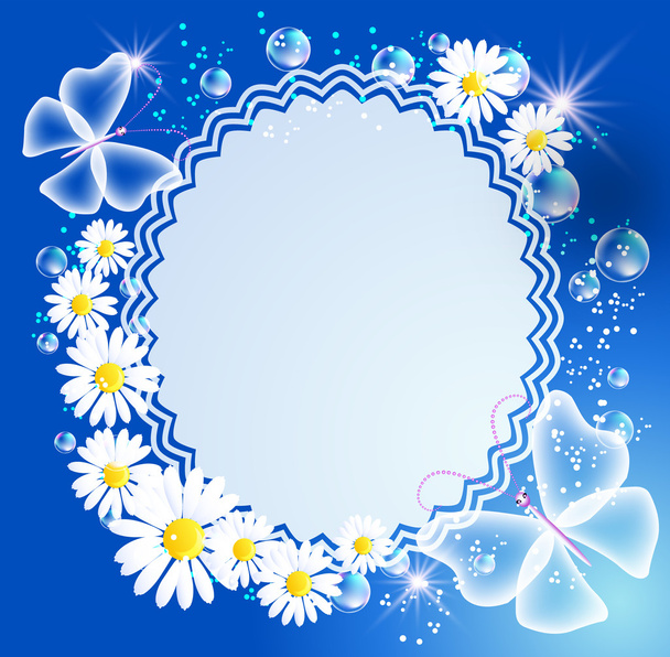 Background with daisy, butterfly and frame - Vecteur, image