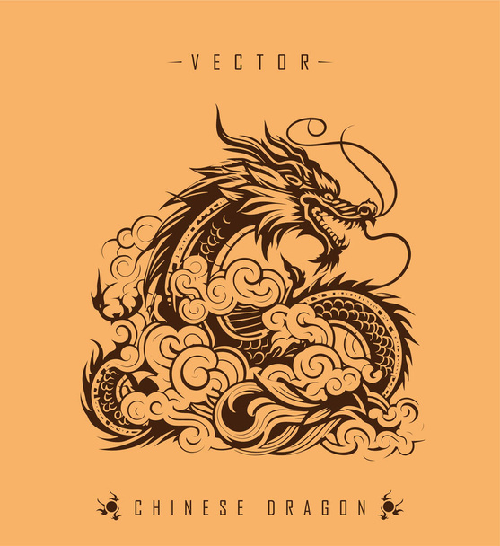 The Ancient Art of Dragon Illustration in Oriental Decorative Style - Vector, Image