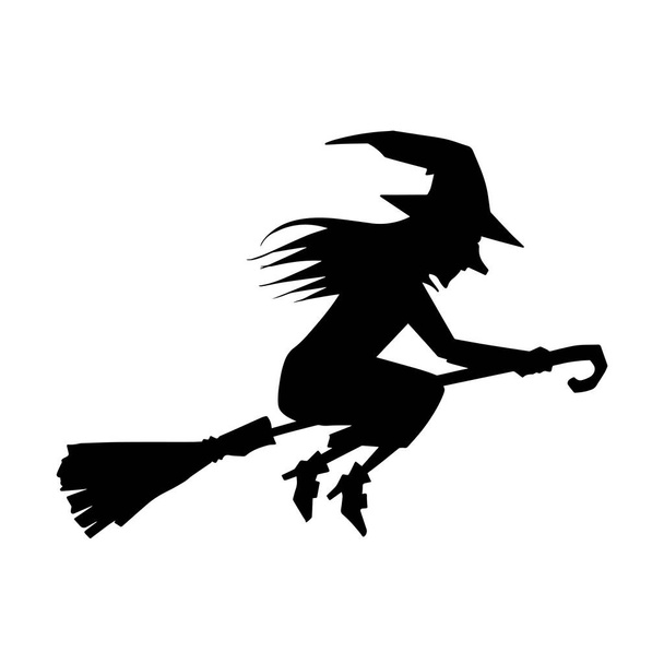 Silhouette of a female witch  ride broom - Vector, Image