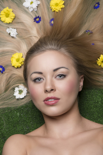beauty female with flowers - Photo, Image