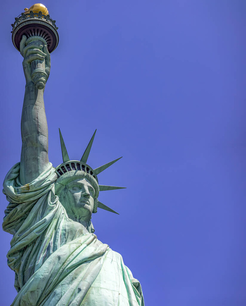Het Vrijheidsbeeld met zijn fakkel is het democratische symbool van New York (VS) en de Big Apple, beroemd in Manhattan en over de hele wereld. - Foto, afbeelding
