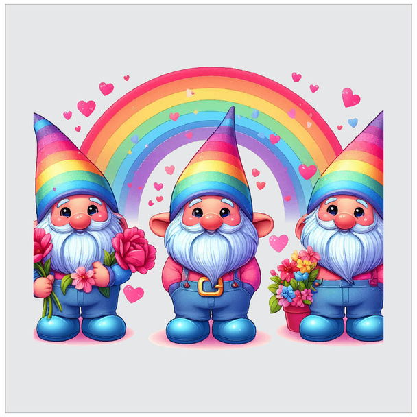 Gnome Valentines Day Rainbow vektorový soubor - Vektor, obrázek