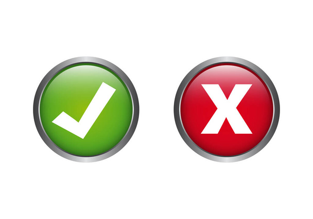 Green check mark and red cross in b button on transparent background. High quality PNG illustration - Vector, Image