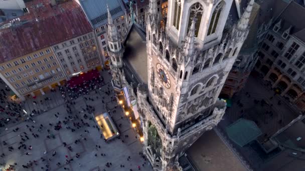 Munich WInter Evening Twilight Aerial skyline Drone Video. City centre Church and Marienplatz square, Muenchen, Germany. High quality 4k footage - Footage, Video
