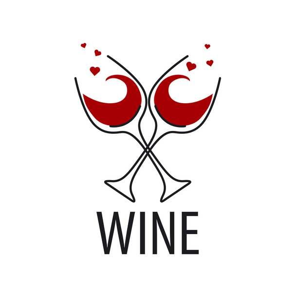vector logo glazen rode wijn met hart - Vector, afbeelding