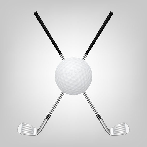 Golf ball and two crossed golf clubs  - Vektori, kuva