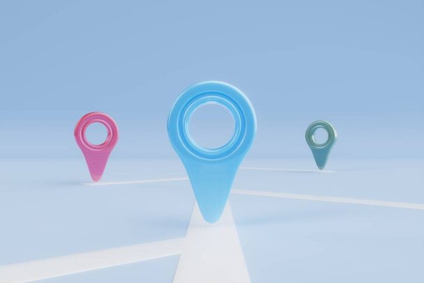 GPS pont a térképen, kék háttérrel. 3D-s renderelés. illusztráció. - Fotó, kép
