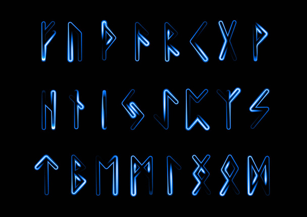 A set of runes with a neon effect.Divination on runes. - Vector, Image