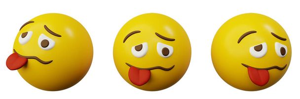 3d hymiö humalassa tai tyhmä kasvot emoji keltainen pallo hymiö luova käyttöliittymä web design symboli - Valokuva, kuva