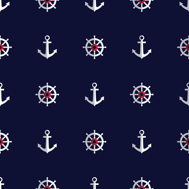 Sea style seamless pattern with anchors and helms - Вектор,изображение