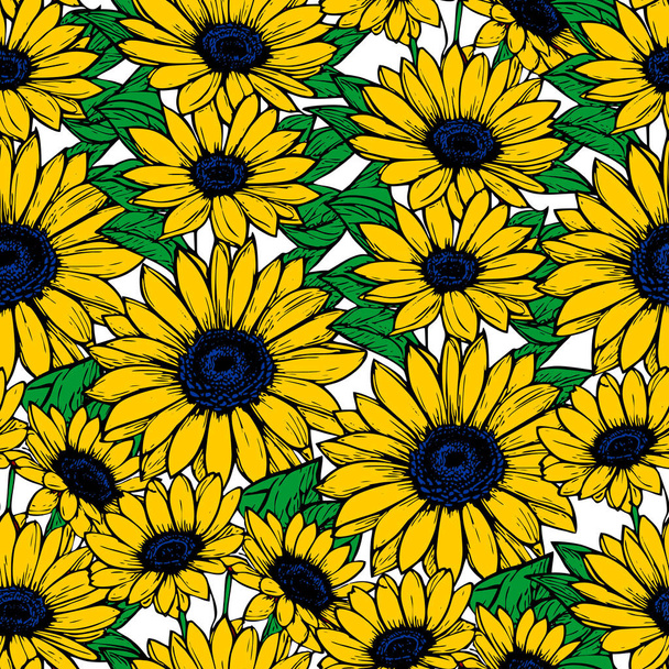 bezszwowy wzór dużych żółtych kwiatów, powtarzające się wzornictwo, tekstura, tło - Wektor, obraz