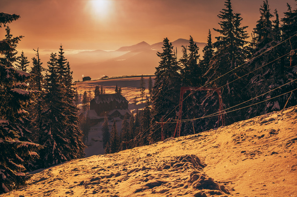 zimní svítání v Karpatských horách - Fotografie, Obrázek