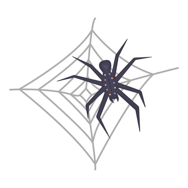 Dark spider and web, color illustration - Vector, Image