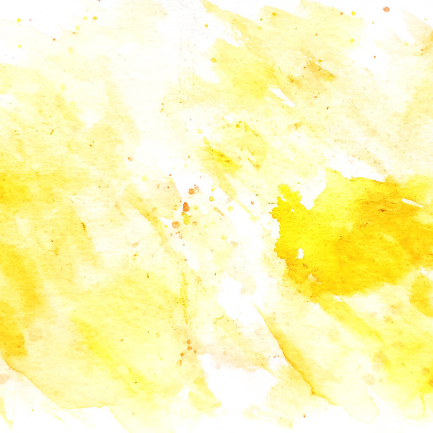 акварельний фон, яскраво-жовтий, з ефектом бризок і плям, на білому тлі - Фото, зображення