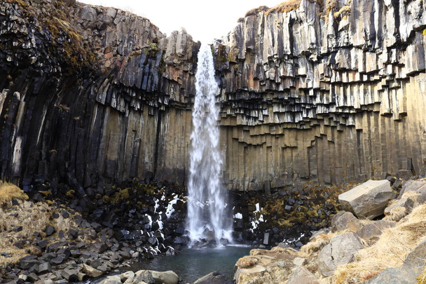 Svartifoss es una cascada en Islandia ubicada en el Parque Nacional Skaftafell. - Foto, imagen