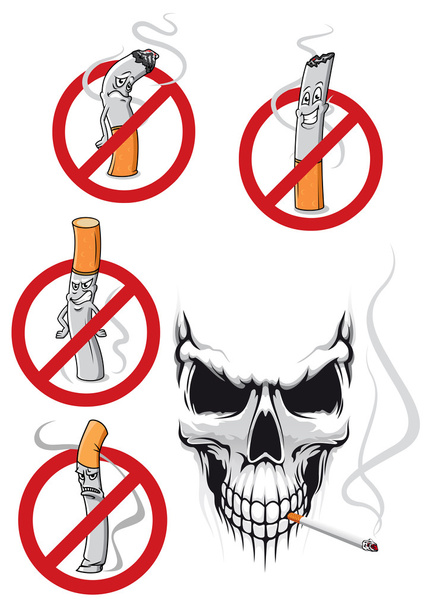 Teschio fumante fumato e segni di non fumare
 - Vettoriali, immagini