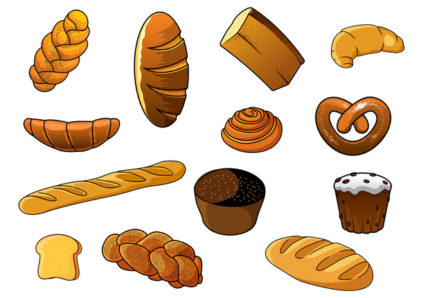 Cartoon verschillende soorten brood en gebak - Vector, afbeelding