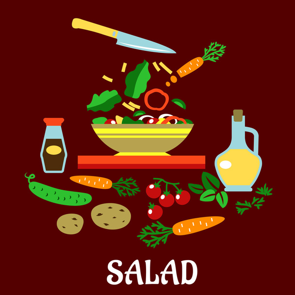 Процесс приготовления овощного салата
 - Вектор,изображение