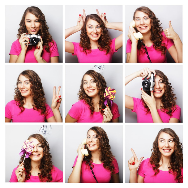 Collage von verschiedenen Gesichtsausdrücken der Frau - Foto, Bild