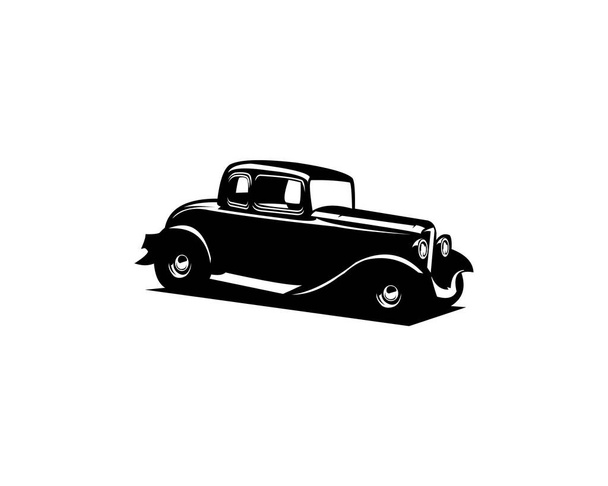 Silueta del viejo logotipo de Ford Caupe de 1932s vista de fondo blanco aislado desde un lado. Mejor para insignias, emblemas, iconos y la industria del automóvil vintage. - Vector, Imagen