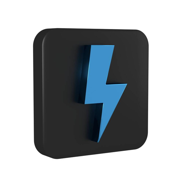 Blue Lightning bout pictogram geïsoleerd op transparante achtergrond. Vlambordje. Laad flash icoon op. Een bliksemschicht. Verlichtingsstaking. Zwarte vierkante knop.. - Foto, afbeelding