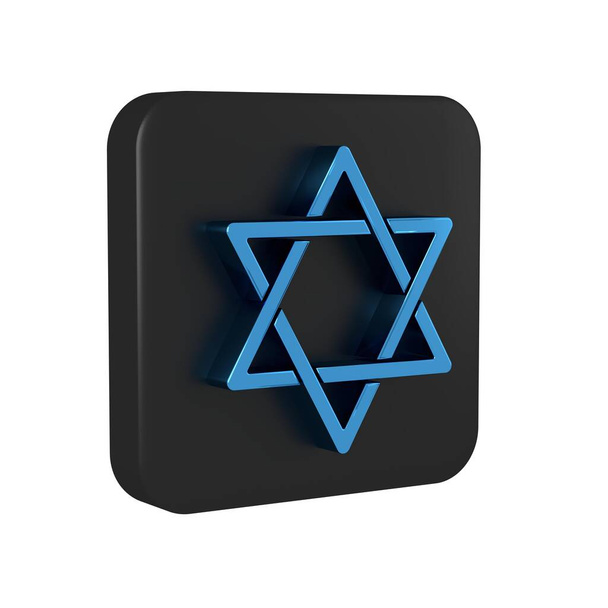 Icône Blue Star of David isolée sur fond transparent. Symbole de religion juive. Symbole d'Israël. Bouton carré noir.. - Photo, image
