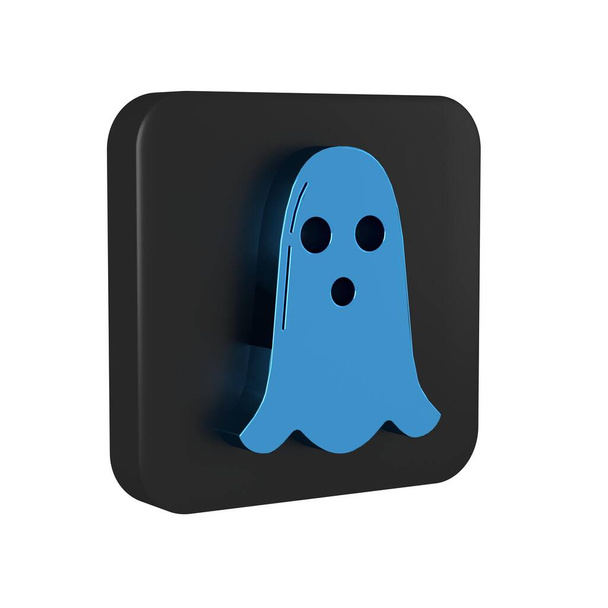 Значок Blue Ghost выделен на прозрачном фоне. Счастливого Хэллоуина. Черная квадратная кнопка.. - Фото, изображение