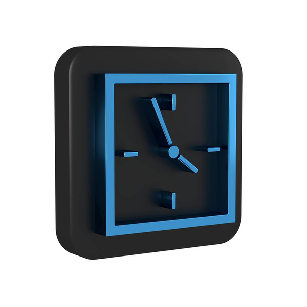 Sininen kello kuvake eristetty läpinäkyvällä taustalla. Ajan symboli. Musta neliö painike.. - Valokuva, kuva
