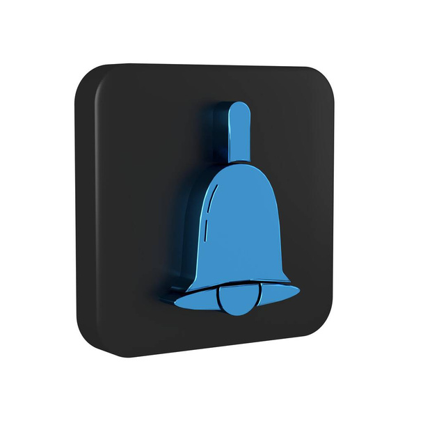 Blue Ringing bell icon isolated on transparent background. Alarm symbol, service bell, handbell sign, notification symbol. Black square button.. - Photo, Image