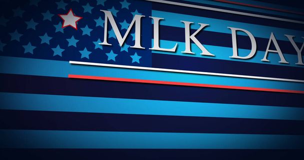 Martin Luther King Day, banner de fundo MLK DAY.Martin Luther King Jr. Cartaz de comemoração do dia com o USA FLAG. Conceito de direitos civis, igualdade e justiça social. 15 de Janeiro. - Foto, Imagem