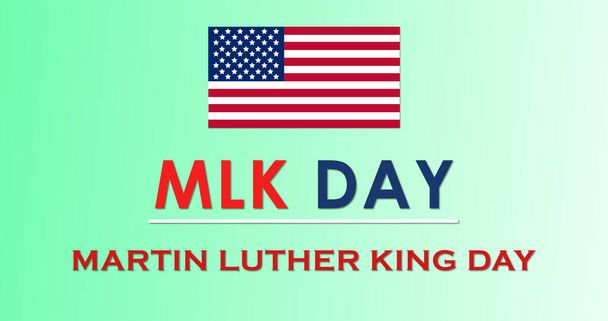 Мартін Лютер Кінг-молодший плакат з прапором США. MLK DAY Лідер руху за громадянські права, я мрію про мовну фонову графіку. День служіння простий елегантний патріотичний BG. - Фото, зображення