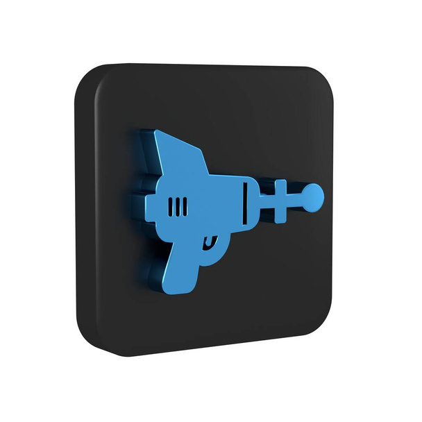Blue Ray gun icon isolated on transparent background. Laser weapon. Space blaster. Black square button.. - Photo, Image