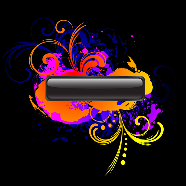 Vulticolor grunge background with black glossy button - Vecteur, image
