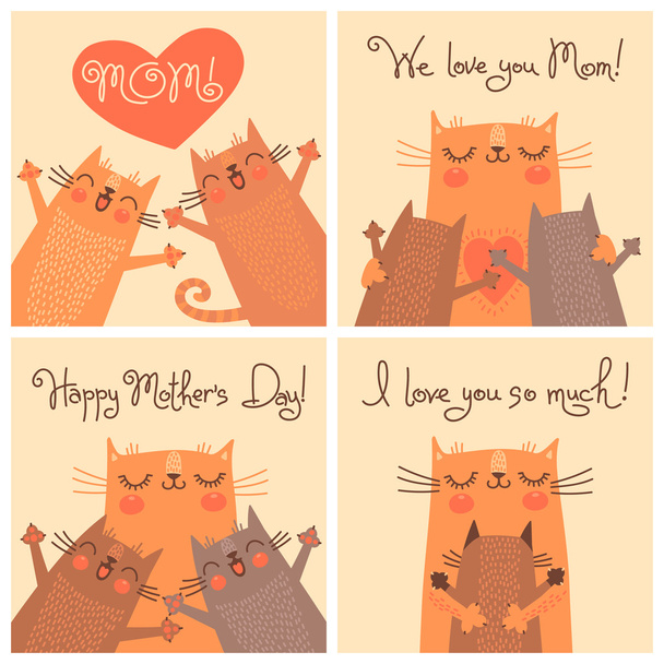 Cartões doces para o Dia das Mães com gatos
. - Vetor, Imagem