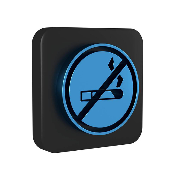 Azul No Fumar icono aislado sobre fondo transparente. Símbolo de cigarrillo. Botón cuadrado negro.. - Foto, imagen