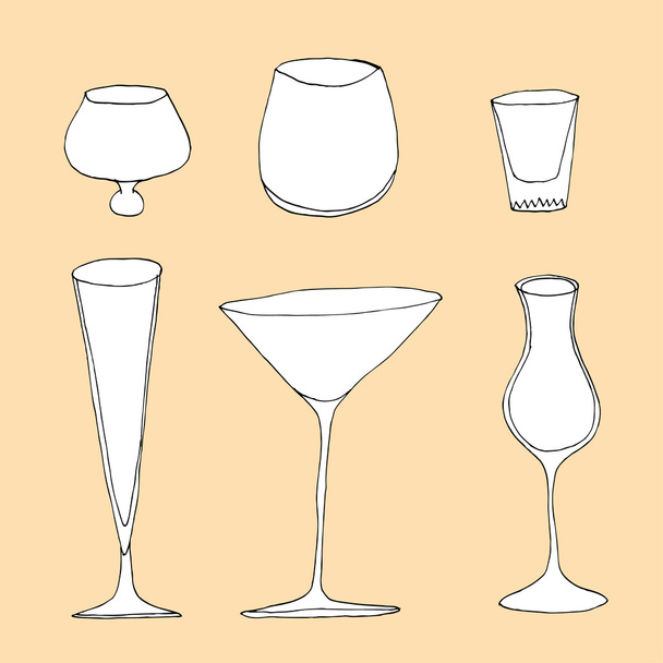 Set of different glass , hand drawn illustration in sketch style - Vector, imagen