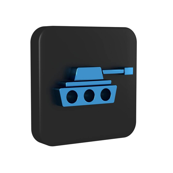 Icono azul del tanque militar aislado sobre fondo transparente. Botón cuadrado negro. . - Foto, Imagen