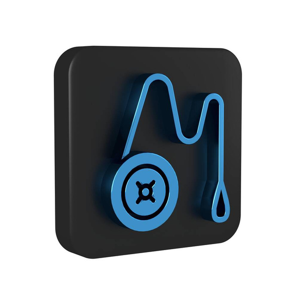 Niebieska ikona zabawki Yoyo izolowana na przezroczystym tle. Czarny przycisk kwadratowy. . - Zdjęcie, obraz