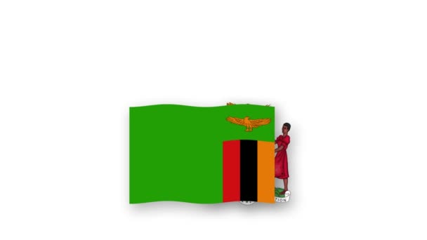 Zambia animowane wideo podnoszące flagę i godło, wprowadzenie nazwy kraju wysokiej rozdzielczości. - Materiał filmowy, wideo
