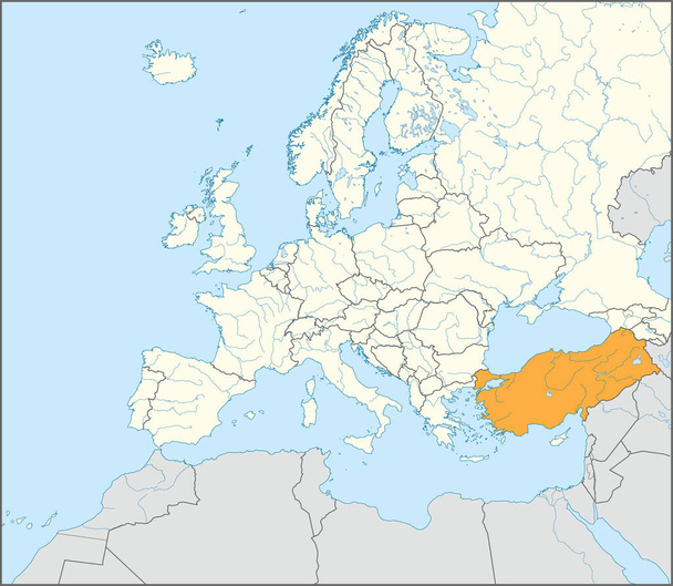 Mapa lokalizacji REPUBLIKI TURKEY / TURKIYE, EUROPA - Wektor, obraz