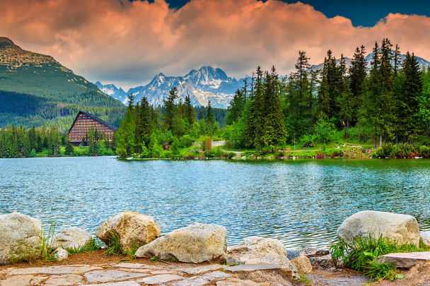 Jezioro alpejskie góra w Wysokie Tatry, Szczyrbskie Pleso, Słowacja, Europa - Zdjęcie, obraz