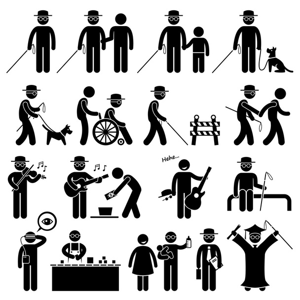 Ślepiec Handicap Stick Figure piktogram ikony - Wektor, obraz